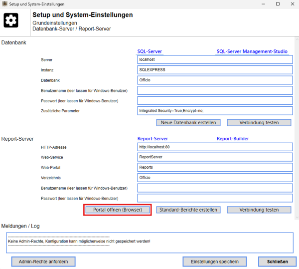 Öffnen des Report Servers