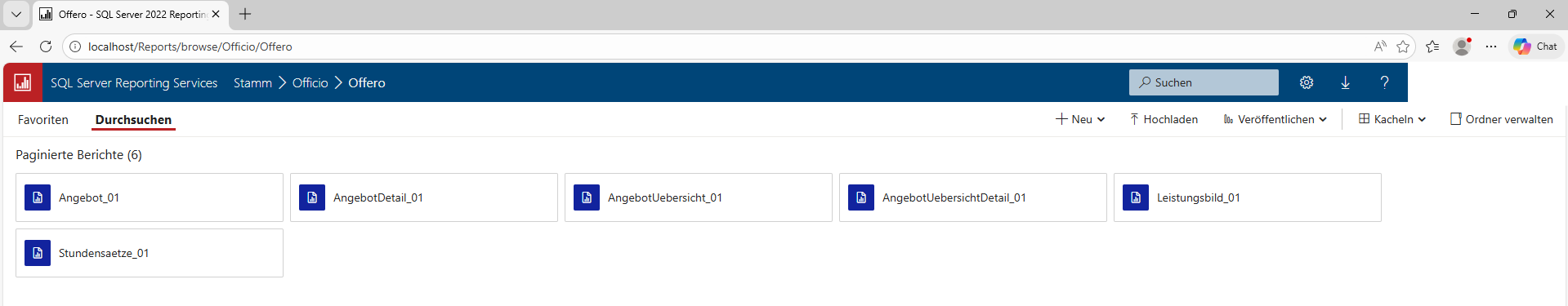 Anzeige der in dem Bereich verfügbaren Reports