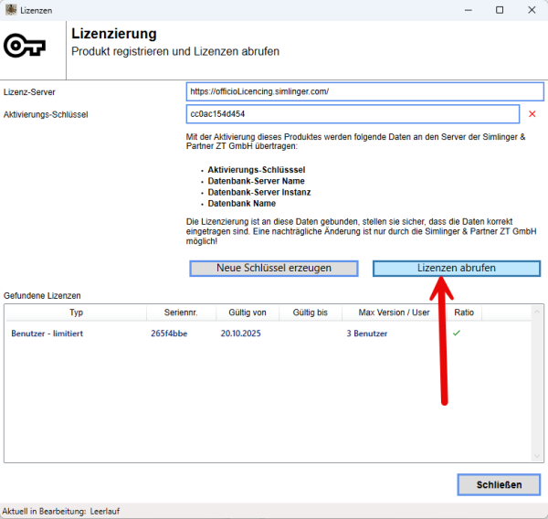 Aktualisierung der verfügbaren Lizenzen