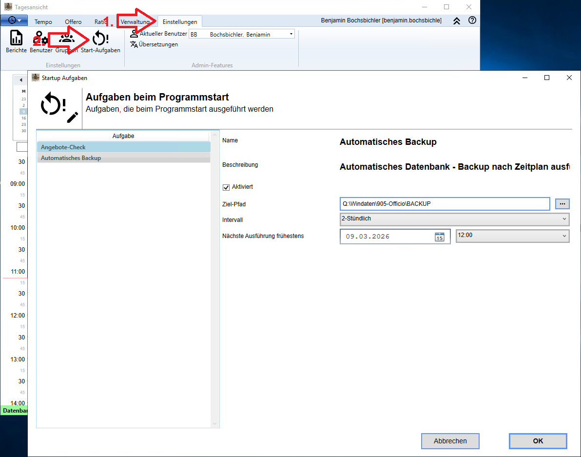 Menü Start Aufgaben