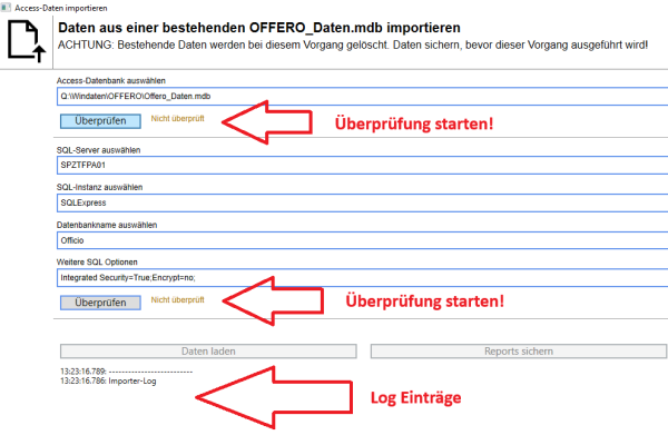  Überprüfung der Offero-Datenbanken