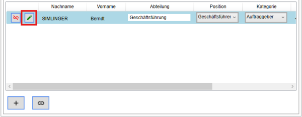 Öffnen des Stammdatenblattes