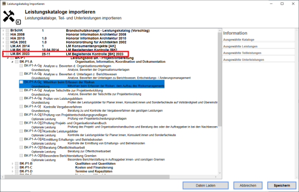 Darstellung bereits vorhandener Positionen