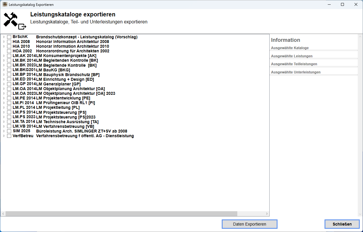 Leistungskataloge Übersicht