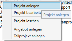 Projekt anlegen über Rechtsklick