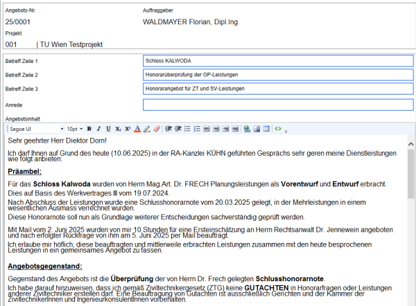 Angebotsbearbeitung inhaltlich