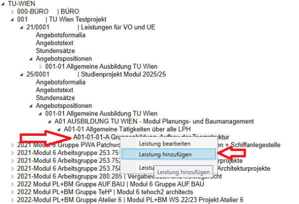  Leistungen hinzufügen zu einer bestehenden Leistung