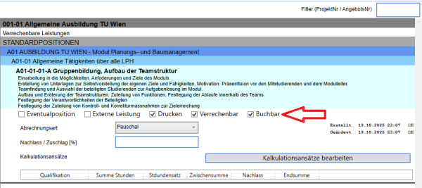 Darstellung der ausgewählten Leistung