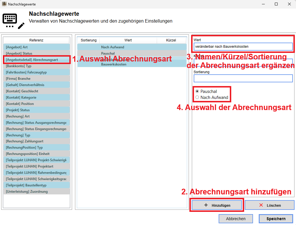 Abrechnungsart hinzufügen