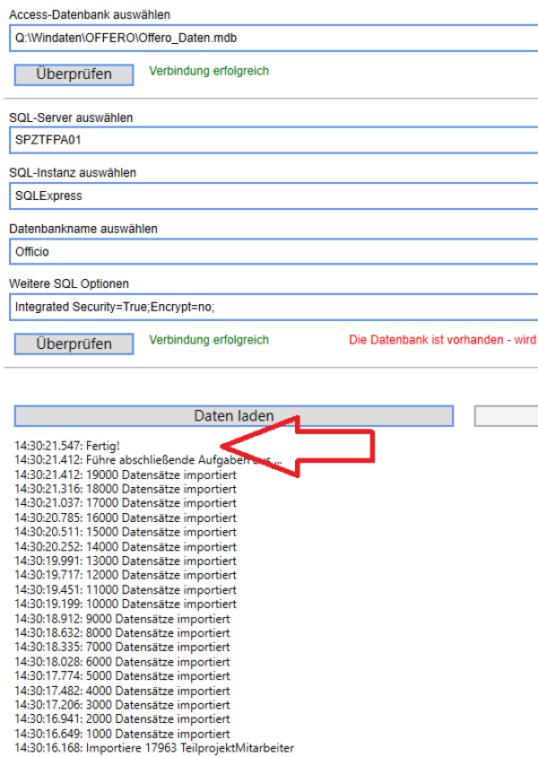 Abschluss Daten Schreiben in SQL-Datenbank