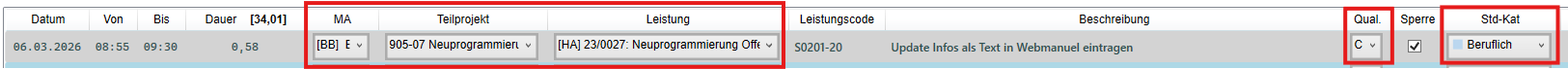 Zeiteintrag in Leistungsabfrage anpassen