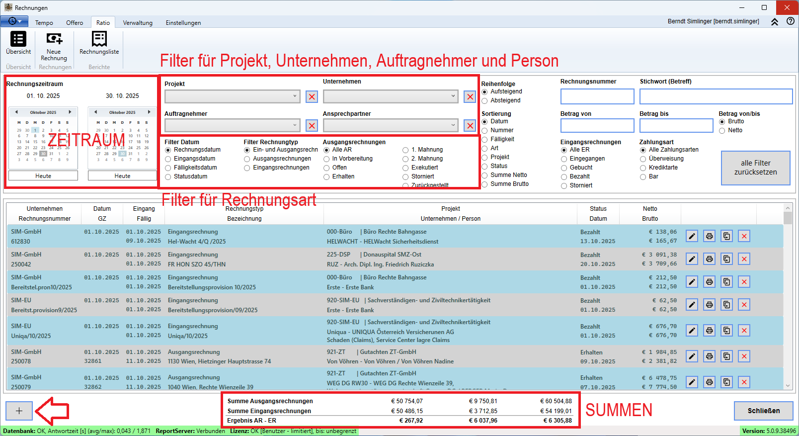 Rechnungsübersicht mit Filtermöglichkeiten