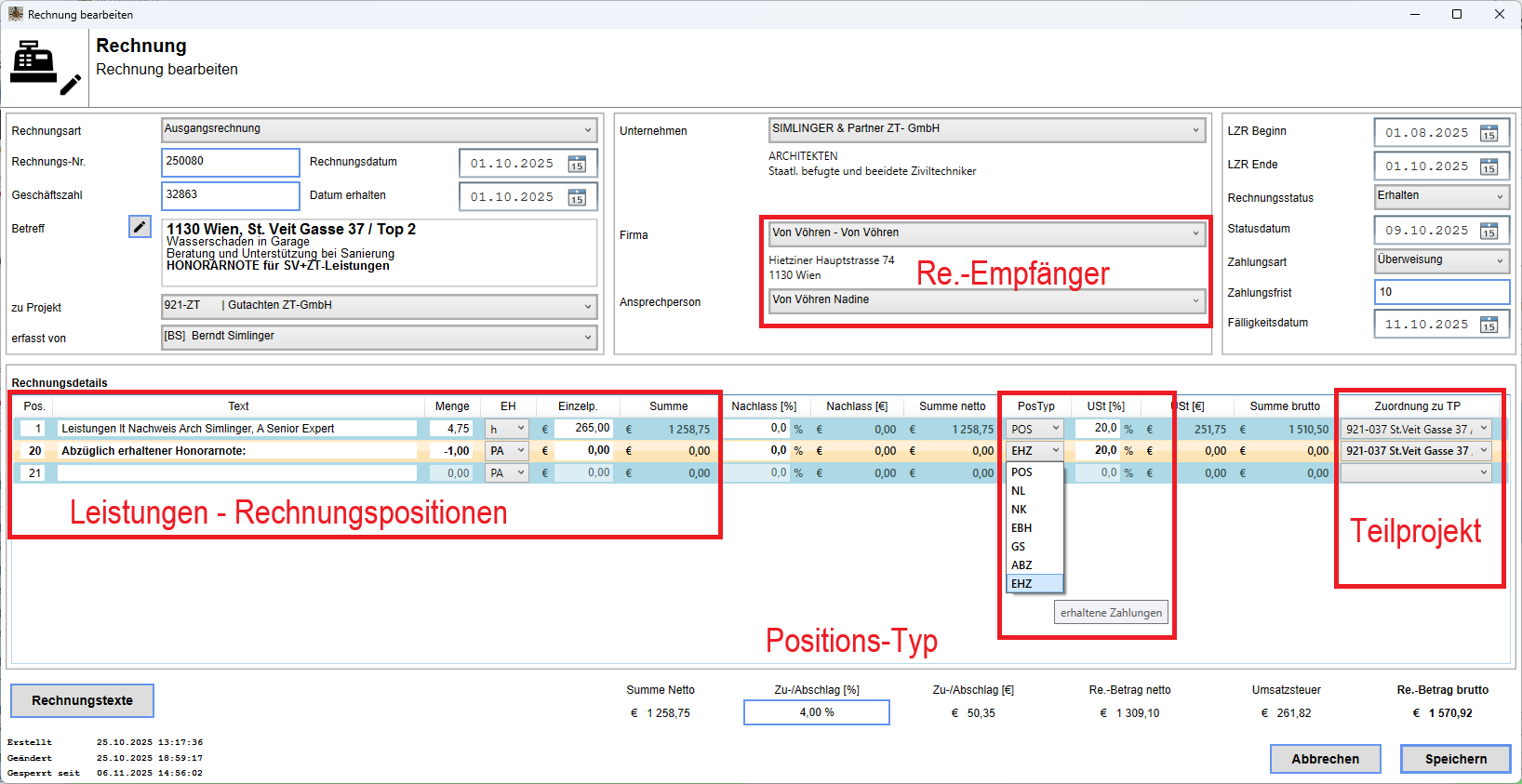 Details einer Ausgangsrechnung