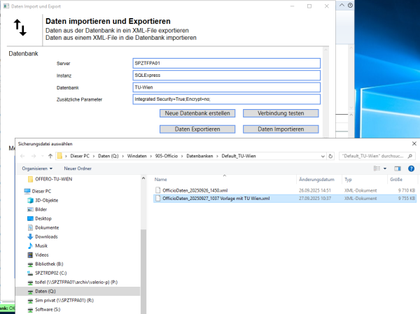 Auswahl der XML-Datenbank