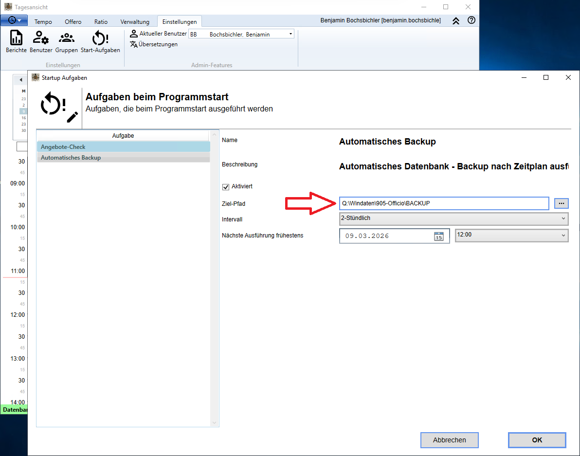  Zielpfad des Speicherortes für das Backup festlegen
