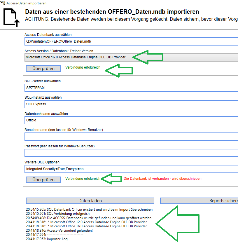 Bestätigung der erfolgreichen Daten-Verbindung
