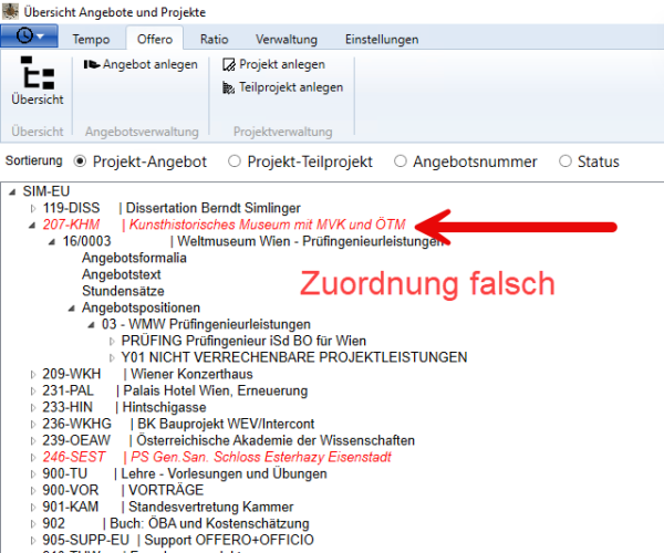 Fehlerdarstellung bei nicht passenden Datensätzen