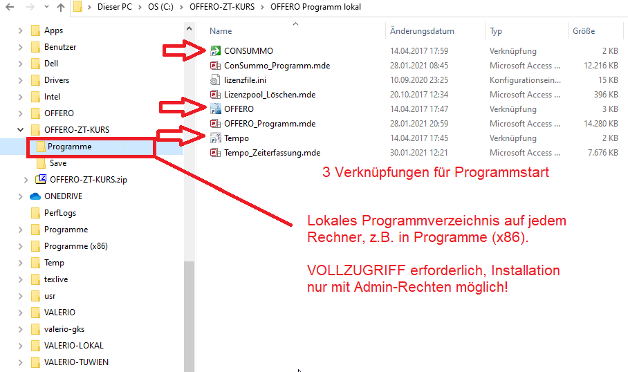 Programmverzeichnis zur Installation