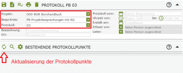 Protokoll auswählen