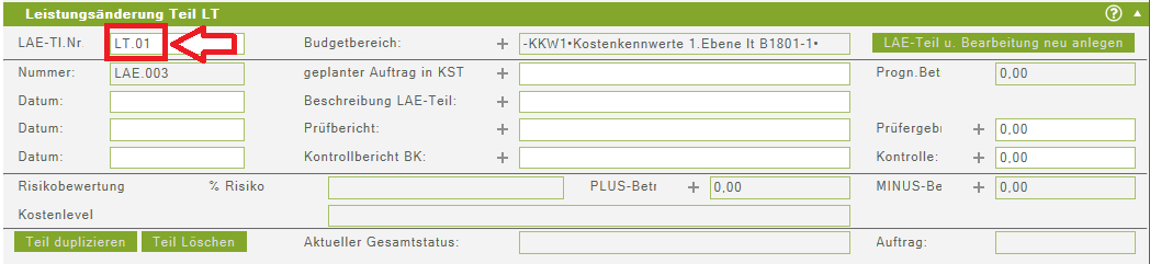 Nummer für LAE-Teil vergeben