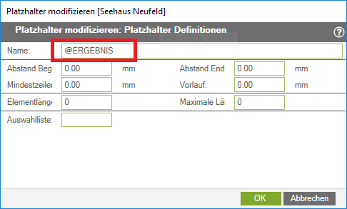 Platzhalter Modifizieren