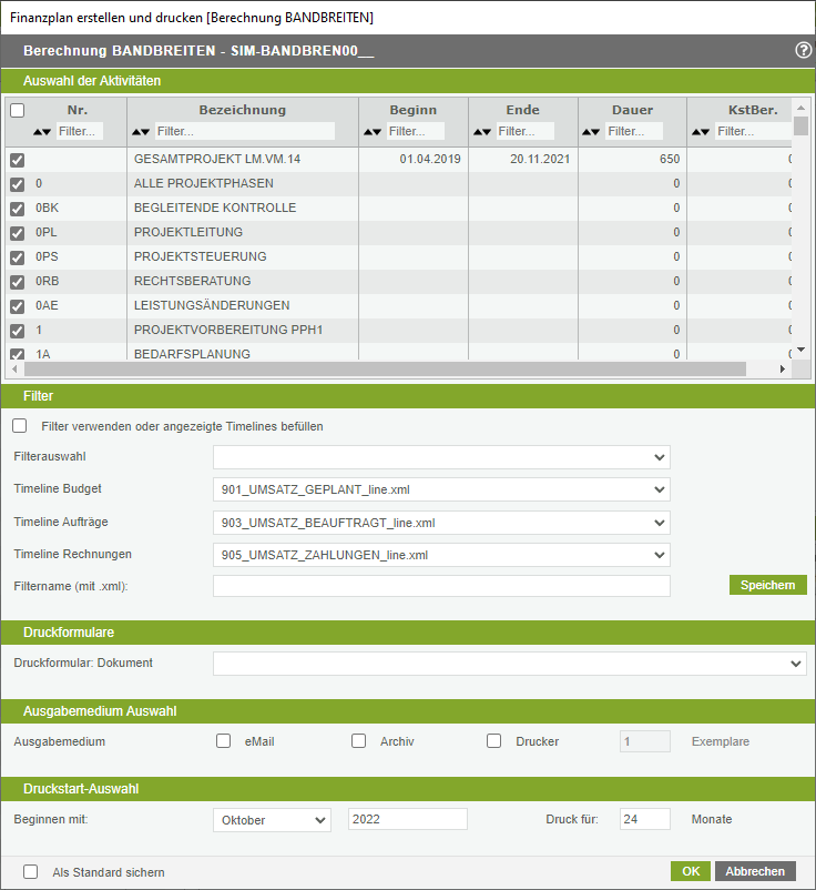 Fenster zur Ausgabe der PMA Daten