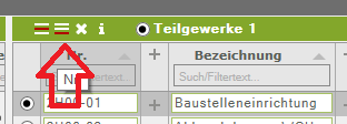 Teilgewerke einfügen, anfügen oder löschen