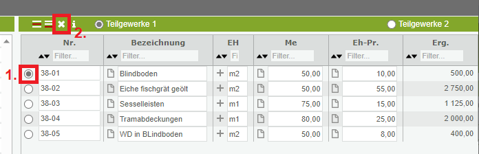 Teilgewerke löschen