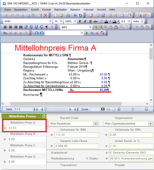 Mittellohn der Firma A