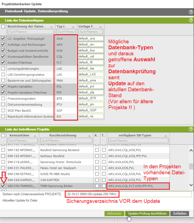 Auswahl Datenbanktypen für DB-Update