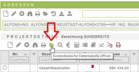 Projekt Kosten-Datenbank öffnen