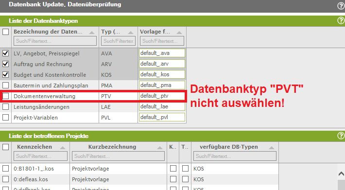 Achtung! PVT nicht auswählen