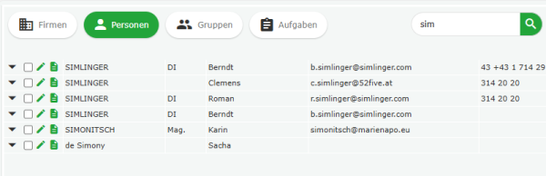Personenliste nach Filterauswahl