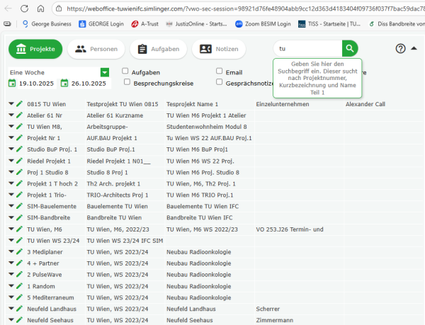 WEBOFFICE Projektliste