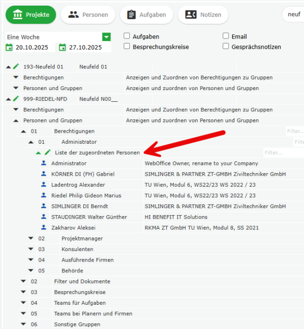 Zuordnung von Personen in Berechtigungsgruppe zur Bearbeitung