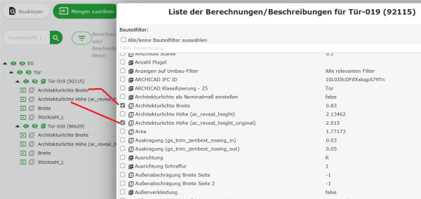 Auswahl der für die weitere Bearbeitung gewünschten Attribute