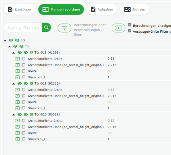 ausgewählte Attribute der 3 Türen