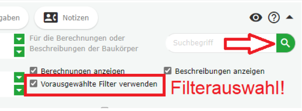 Filter Auswahl der Attribute zur Bearbeitung der Elemente